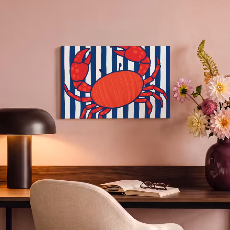 Krab - Strepen - Zeeleven - Illustratie - Rood canvas 2cm klein -sfeer4