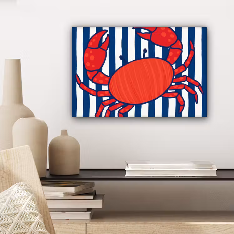 Krab - Strepen - Zeeleven - Illustratie - Rood canvas 2cm klein -sfeer6