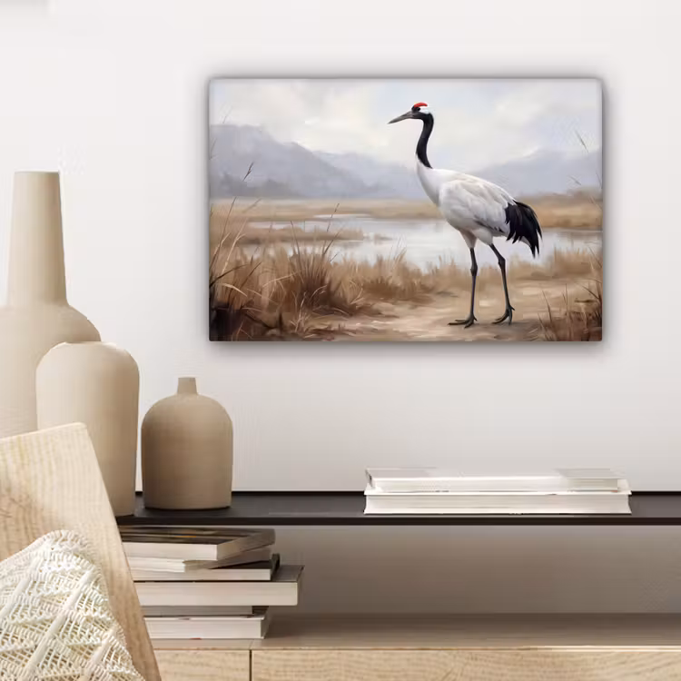 Kraanvogel - Natuur - Realistisch canvas 2cm klein -sfeer6
