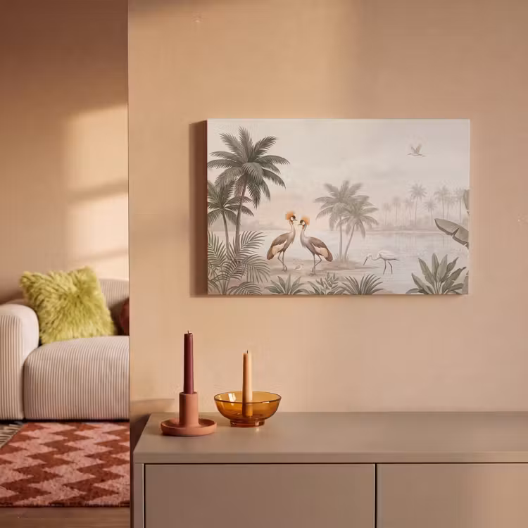 Kraanvogels - Palmbomen - Tropisch canvas 2cm klein -sfeer1