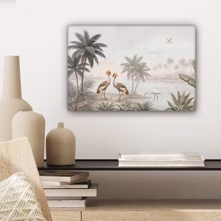 Kraanvogels - Palmbomen - Tropisch canvas 2cm klein -sfeer6