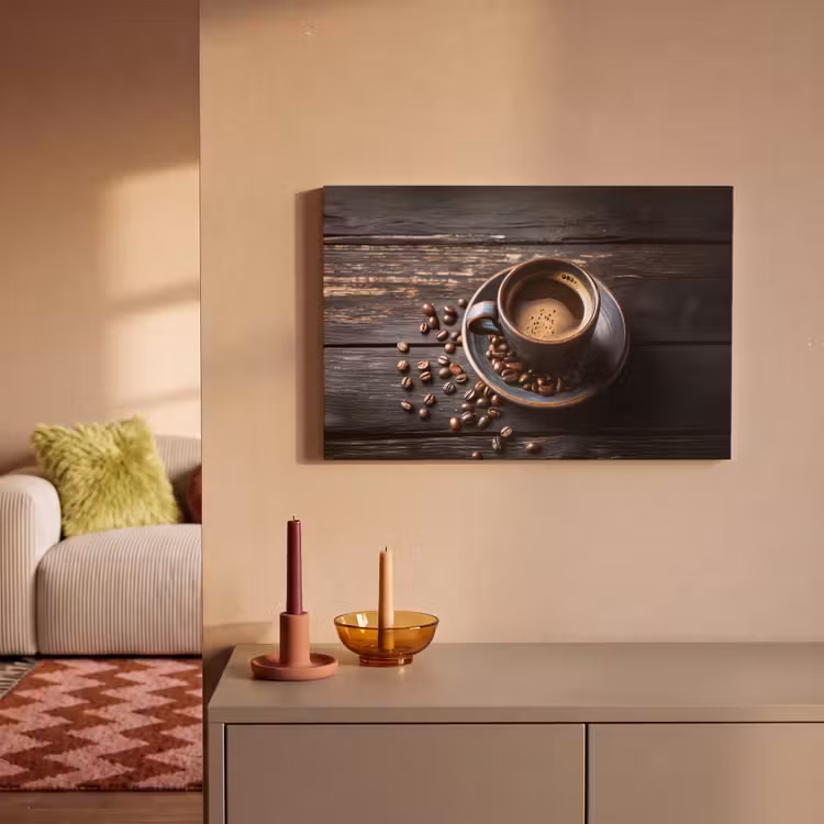 Kop - Koffie - Hout - Bonen canvas 2cm klein -sfeer1