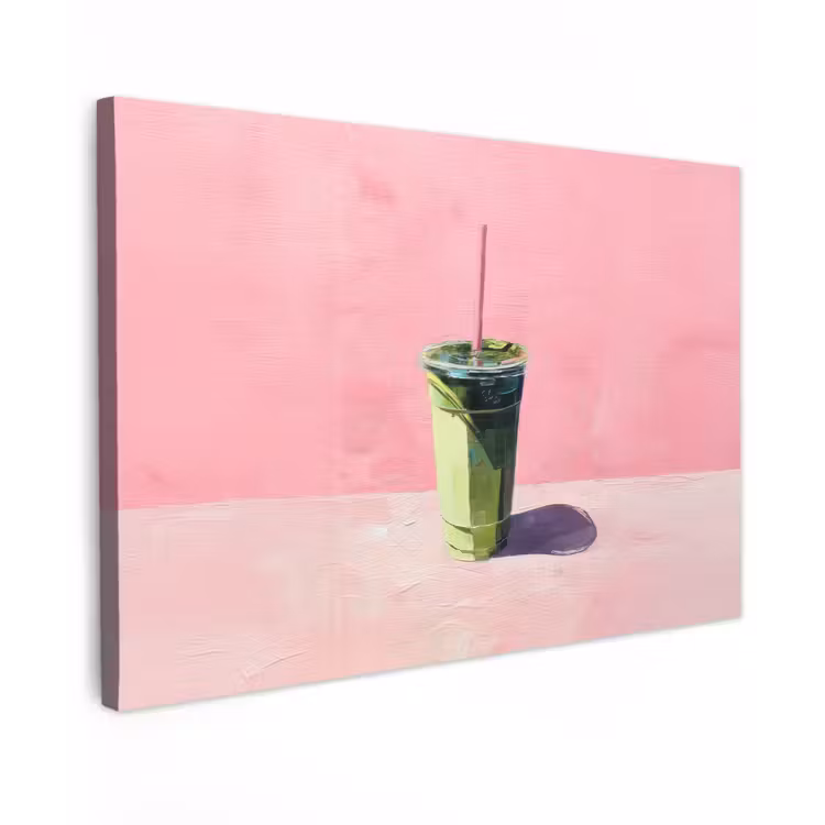 Beker - Rietje - Minimalistisch - Groen canvas 2cm klein -z3d
