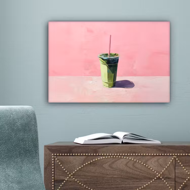Beker - Rietje - Minimalistisch - Groen canvas 2cm klein -sfeer4
