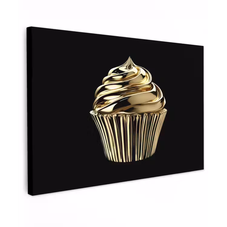 Cupcake - Eten - Goud - Zwart canvas 2cm klein -z3d