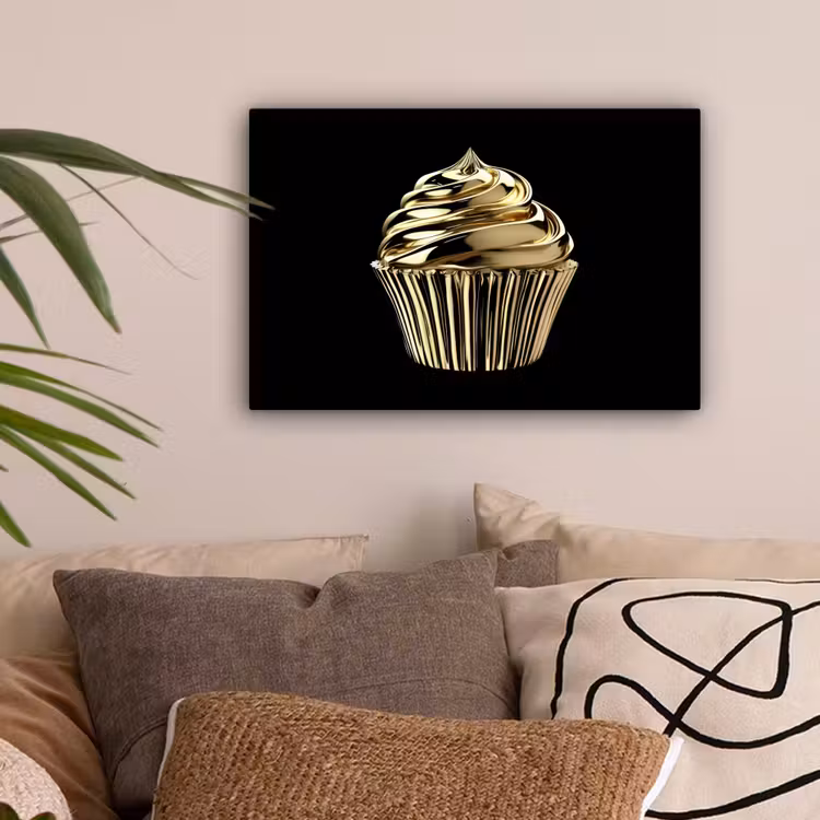 Cupcake - Eten - Goud - Zwart canvas 2cm klein -sfeer1