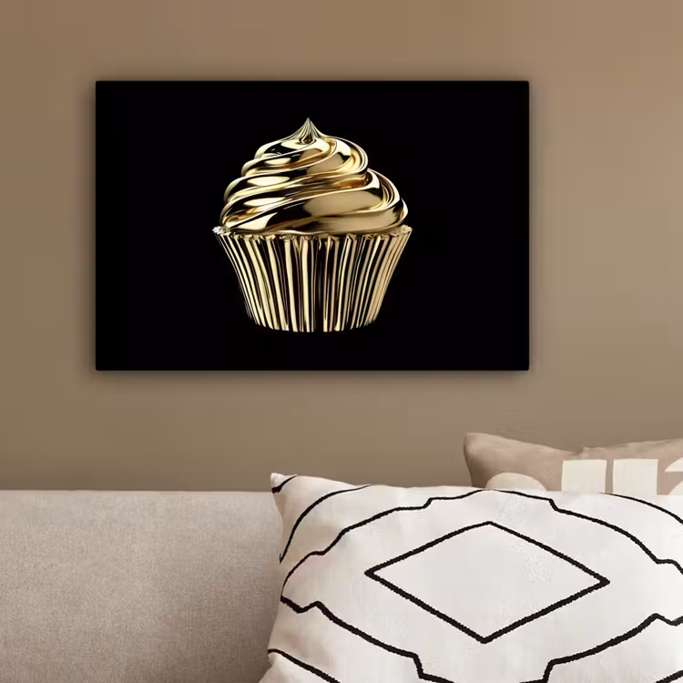Cupcake - Eten - Goud - Zwart canvas 2cm klein -sfeer3