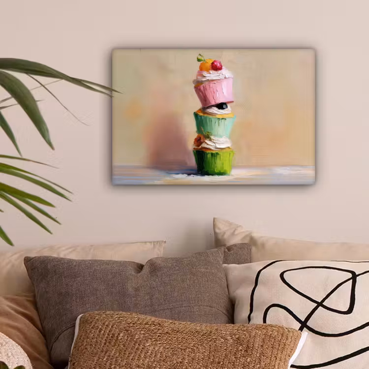 Cupcakes - Gestapeld - Kleurrijk - Fruit canvas 2cm klein -sfeer1