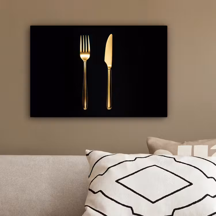 Bestek - Goud - Mes - Vork canvas 2cm klein -sfeer3