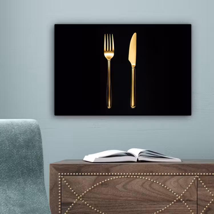 Bestek - Goud - Mes - Vork canvas 2cm klein -sfeer4