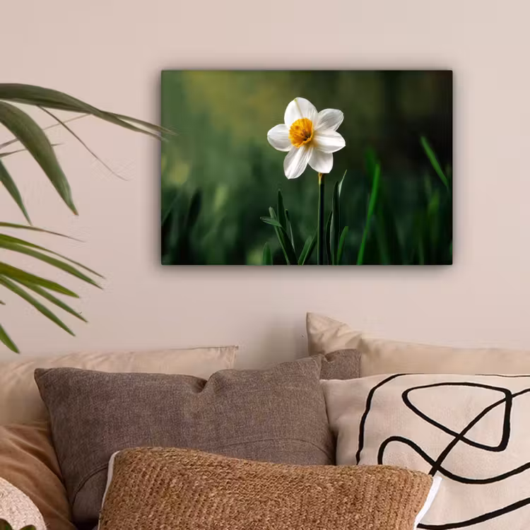 Narcis - Bloem - Wit - Grassprieten canvas 2cm klein -sfeer1
