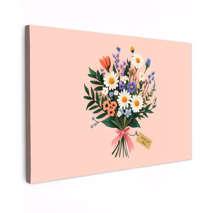 Margrieten - Boeket - Strikje - Roze canvas 2cm klein -z3d