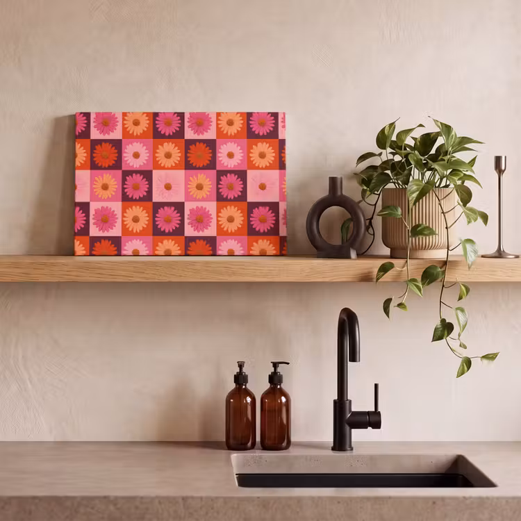 Madeliefjes - Dambord - Retro - Roze - Oranje canvas 2cm klein 34 -sfeer3
