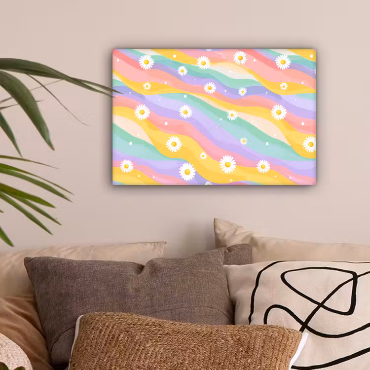 Madeliefjes - Kleurrijk - Pastel - Vrolijk canvas 2cm klein -sfeer1