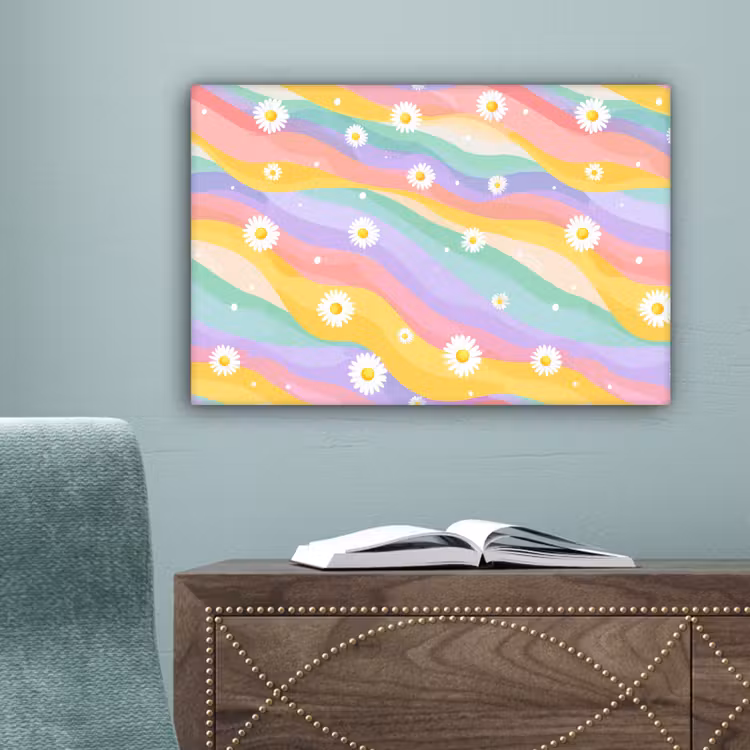 Madeliefjes - Kleurrijk - Pastel - Vrolijk canvas 2cm klein -sfeer4