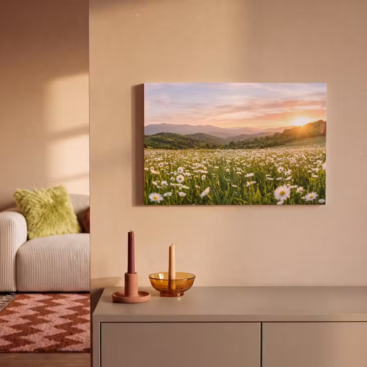 Madelief - Veld - Heuvels - Groen canvas 2cm klein -sfeer1