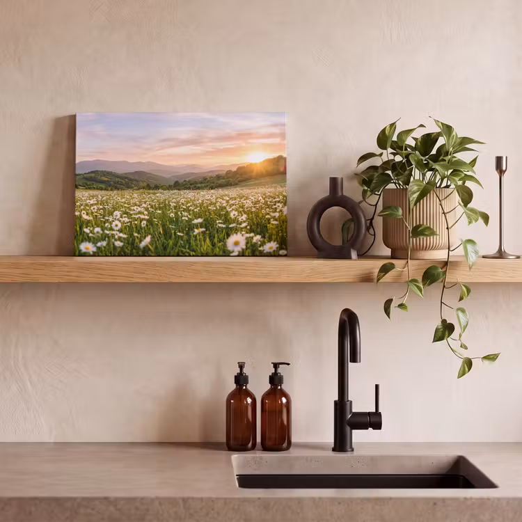 Madelief - Veld - Heuvels - Groen canvas 2cm klein -sfeer3