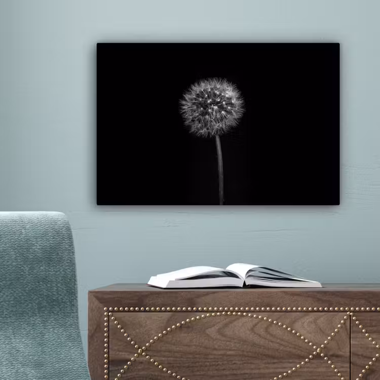 Paardenbloem - Zwart - Bloemen - Botanisch canvas 2cm klein -sfeer4
