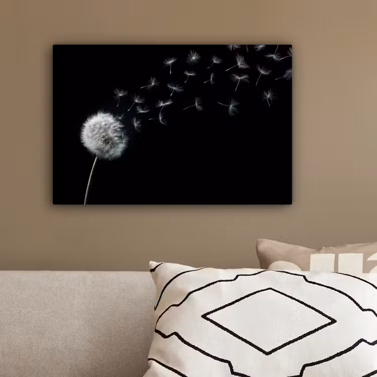 Paardenbloem - Zwart - Natuur canvas 2cm klein -sfeer3