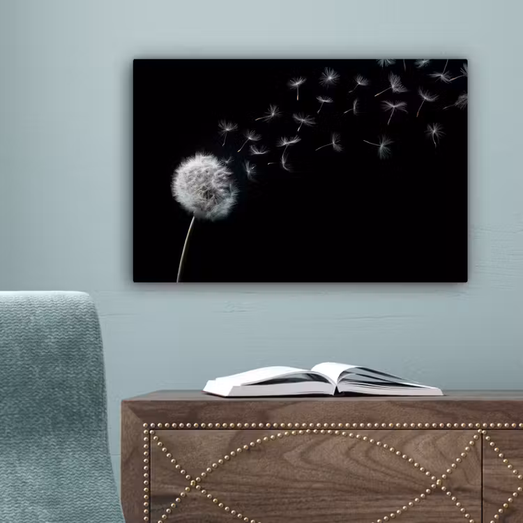 Paardenbloem - Zwart - Natuur canvas 2cm klein -sfeer4