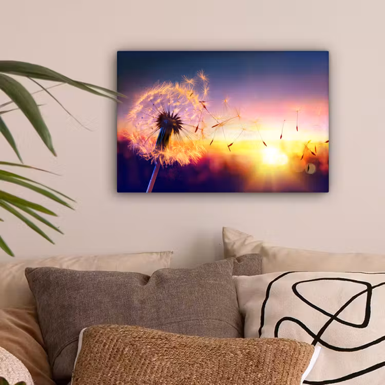 Paardenbloem - Bloemen - Zonsondergang - Horizon - Nacht canvas 2cm klein -sfeer1