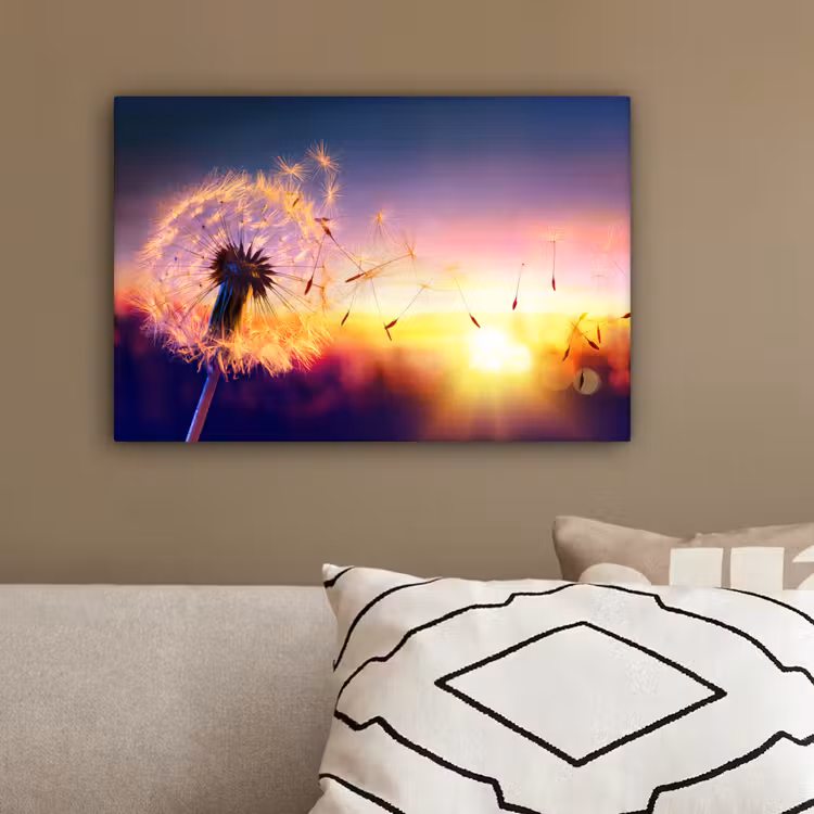 Paardenbloem - Bloemen - Zonsondergang - Horizon - Nacht canvas 2cm klein -sfeer3
