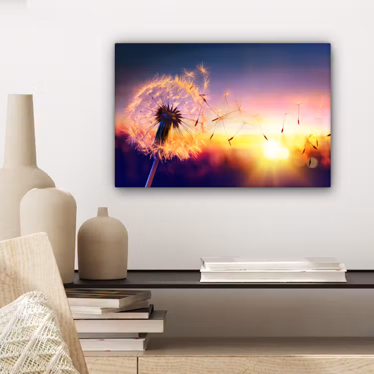 Paardenbloem - Bloemen - Zonsondergang - Horizon - Nacht canvas 2cm klein -sfeer6