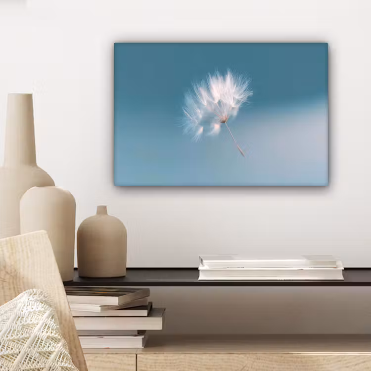 Paardenbloempluisje - Blauw - Lucht canvas 2cm klein -sfeer6