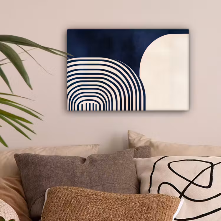 Donkerblauw - Abstract - Lijnen canvas 2cm klein -sfeer1