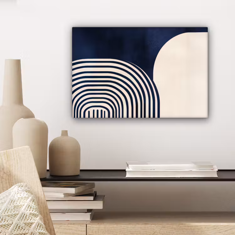 Donkerblauw - Abstract - Lijnen canvas 2cm klein -sfeer6