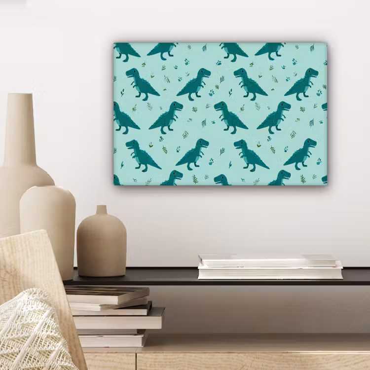 Donkergroen - Dinosaurussen - Afdrukken - Bladeren canvas 2cm klein -sfeer6