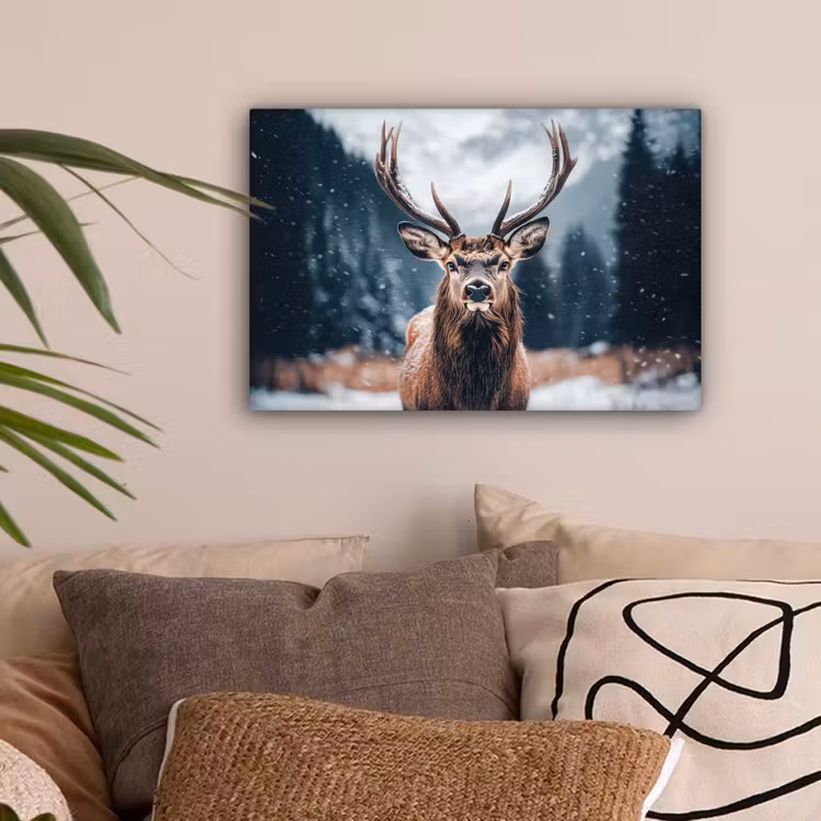 Hert - Dieren - Landschap - Winter - Sneeuw canvas 2cm klein -sfeer1
