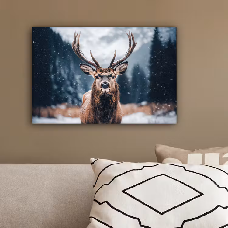 Hert - Dieren - Landschap - Winter - Sneeuw canvas 2cm klein -sfeer3