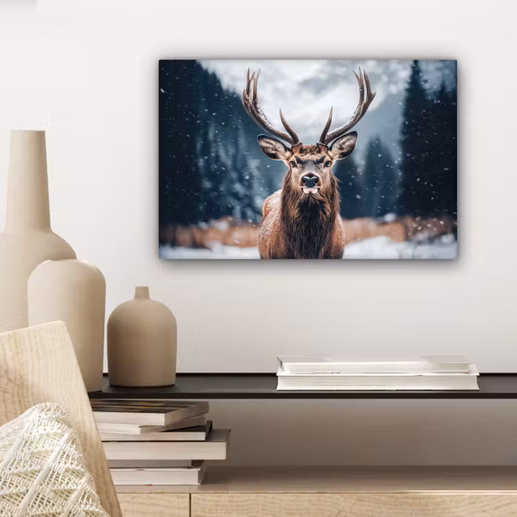 Hert - Dieren - Landschap - Winter - Sneeuw canvas 2cm klein -sfeer6