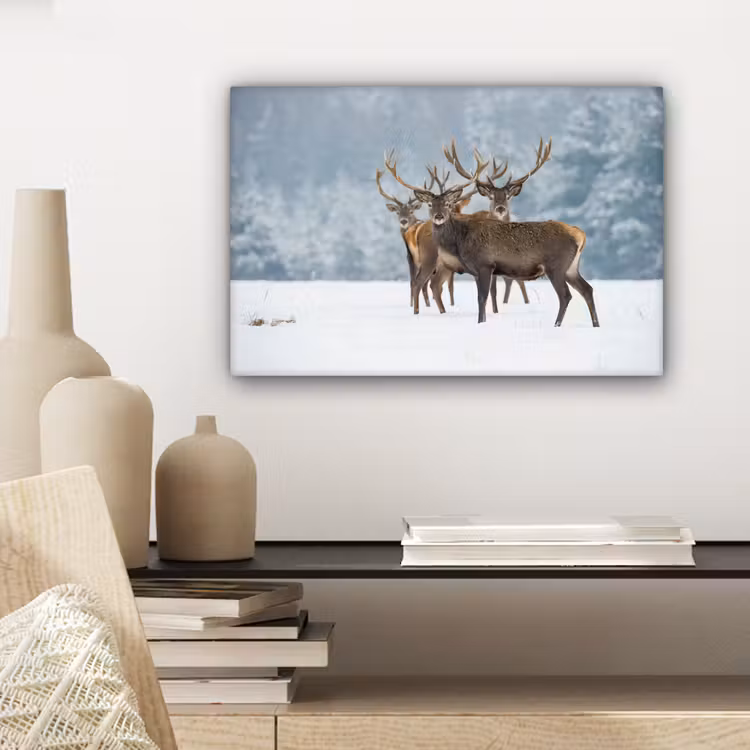 Hert - Dieren - Sneeuw - Winter - Landschap - Natuur canvas 2cm klein -sfeer6