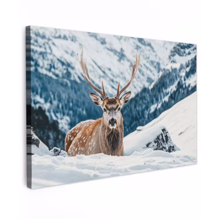 Hert - Landschap - Winter - Natuur - Dieren - Bergen canvas 2cm klein -z3d