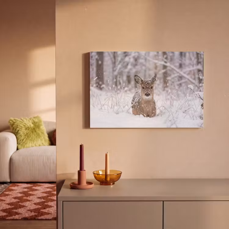 Hert - Sneeuw - Bos - Dieren - Vertederend canvas 2cm klein -sfeer1