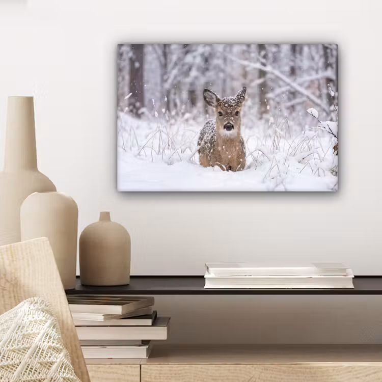 Hert - Sneeuw - Bos - Dieren - Vertederend canvas 2cm klein -sfeer6