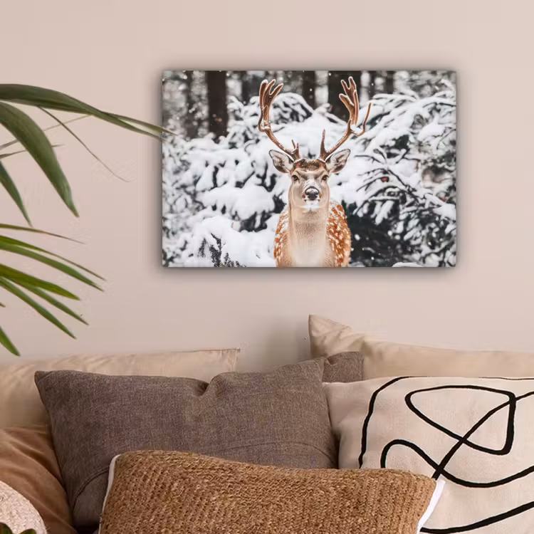 Hert - Sneeuw - Winter - Bos - Dieren canvas 2cm klein -sfeer1