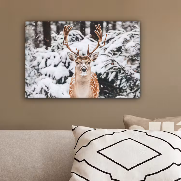 Hert - Sneeuw - Winter - Bos - Dieren canvas 2cm klein -sfeer3