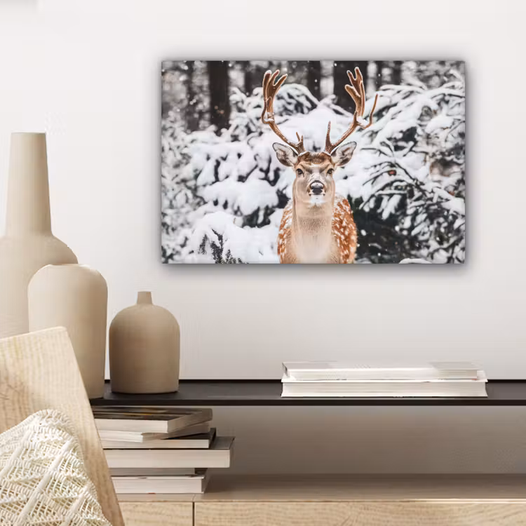 Hert - Sneeuw - Winter - Bos - Dieren canvas 2cm klein -sfeer6