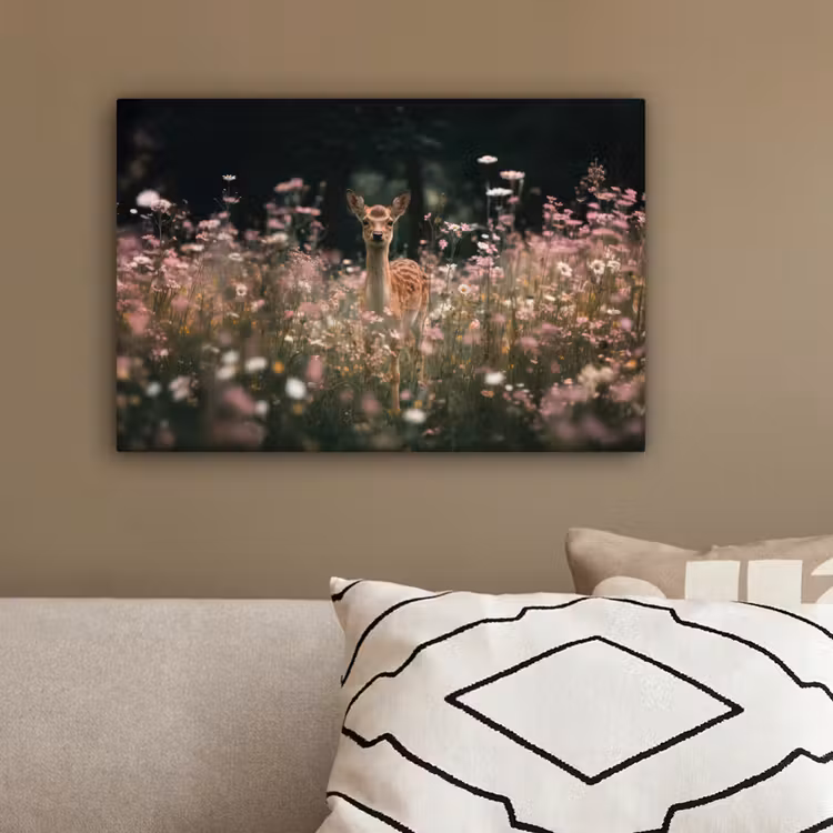 Hert - Wilde bloemen - Bos canvas 2cm klein -sfeer3