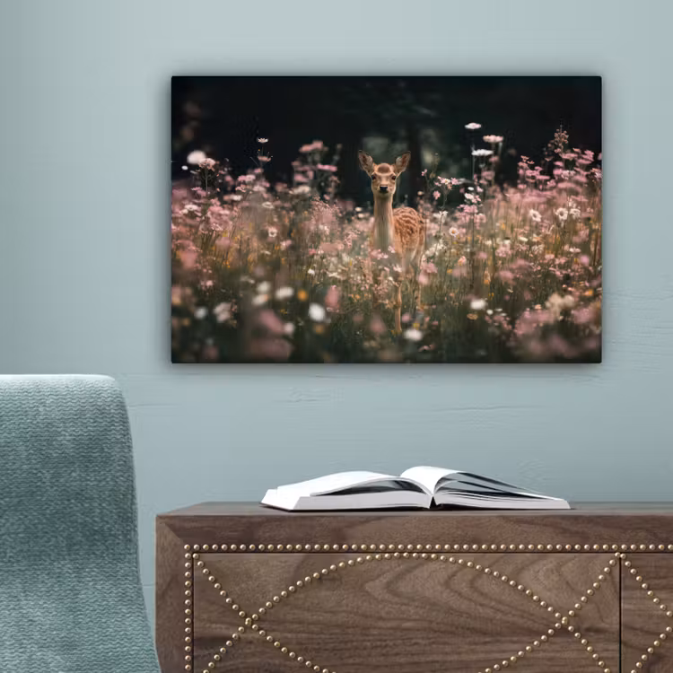 Hert - Wilde bloemen - Bos canvas 2cm klein -sfeer4