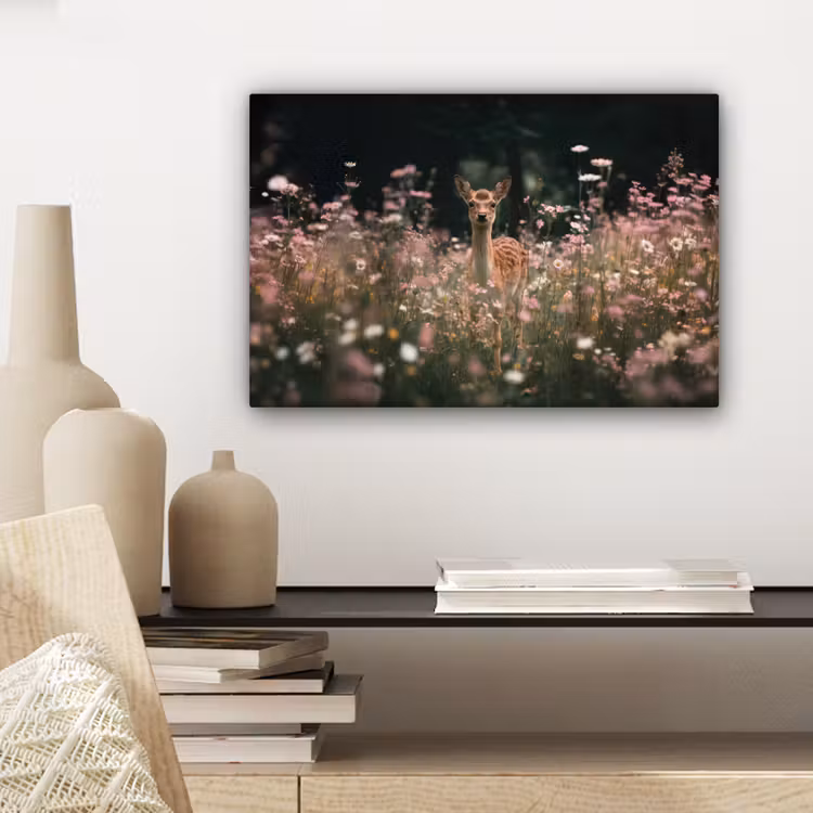 Hert - Wilde bloemen - Bos canvas 2cm klein -sfeer6
