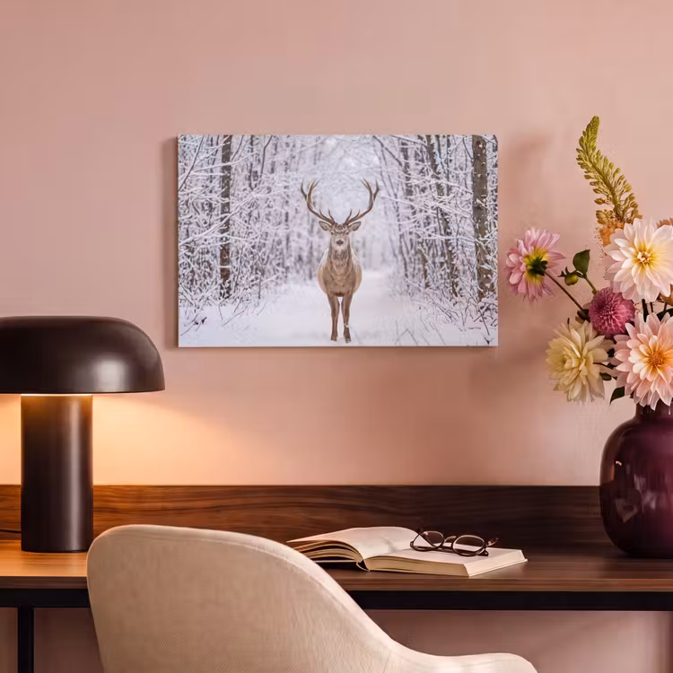 Hert - Winter - Bos - Natuur - Wit canvas 2cm klein -sfeer4