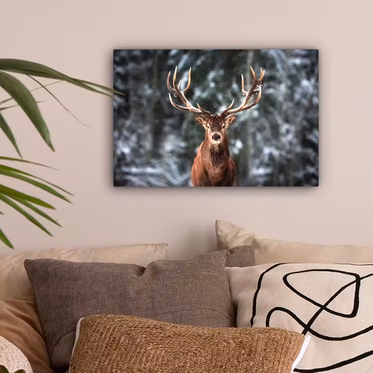 Hert - Winter - Sneeuw - Bos - Natuur - Dier canvas 2cm klein -sfeer1