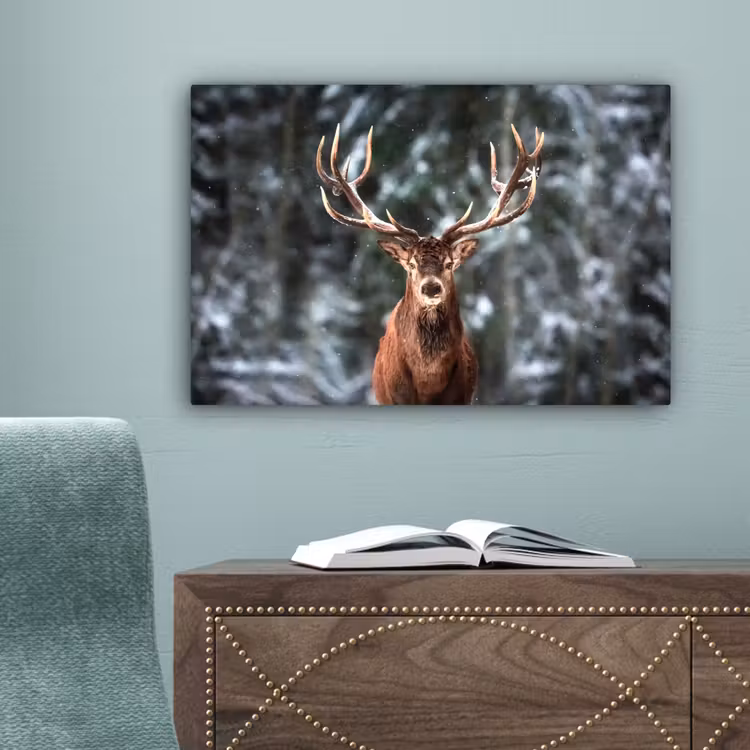 Hert - Winter - Sneeuw - Bos - Natuur - Dier canvas 2cm klein -sfeer4