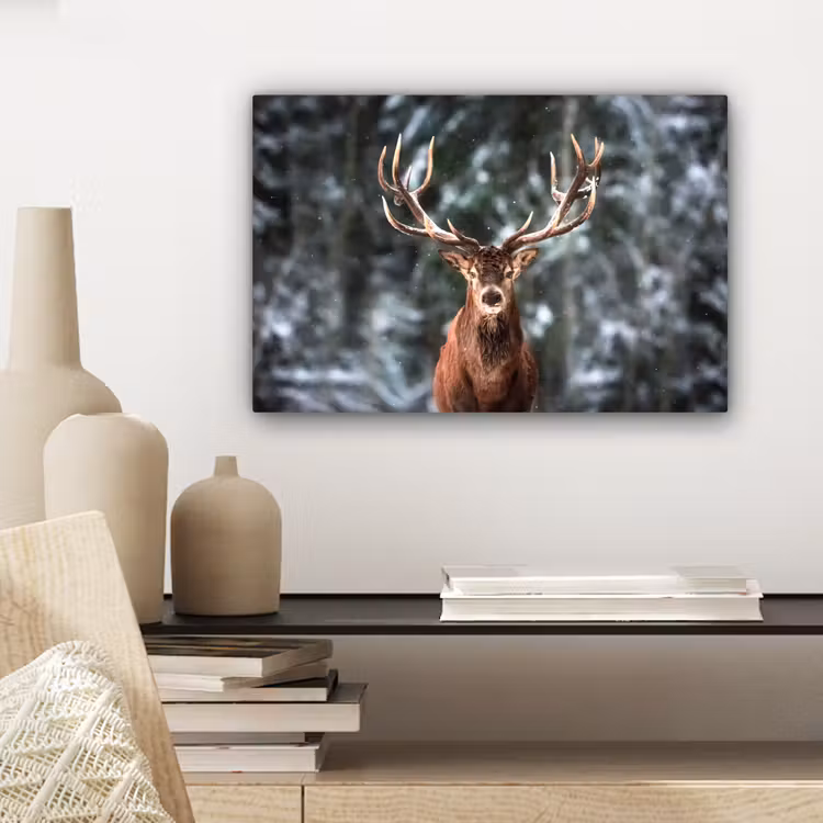 Hert - Winter - Sneeuw - Bos - Natuur - Dier canvas 2cm klein -sfeer6