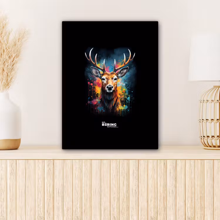 Hert met gewei tussen graffiti spray canvas 2cm klein -sfeer5