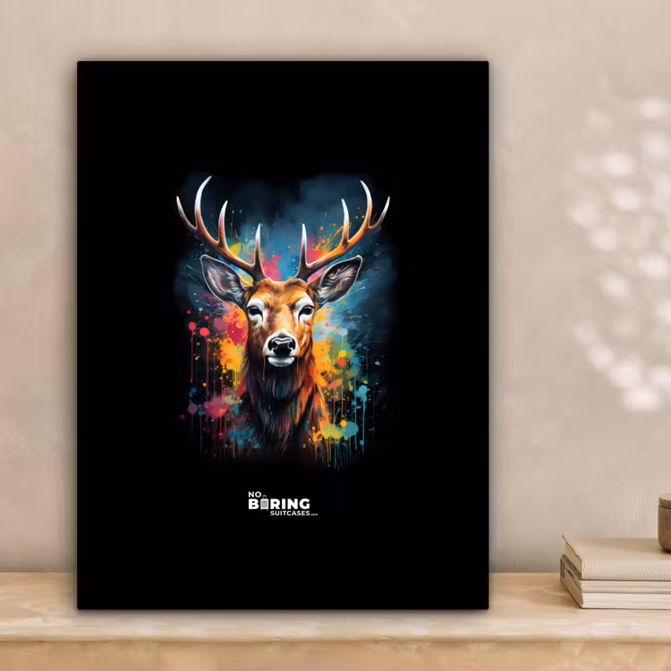 Hert met gewei tussen graffiti spray canvas 2cm klein -sfeer1